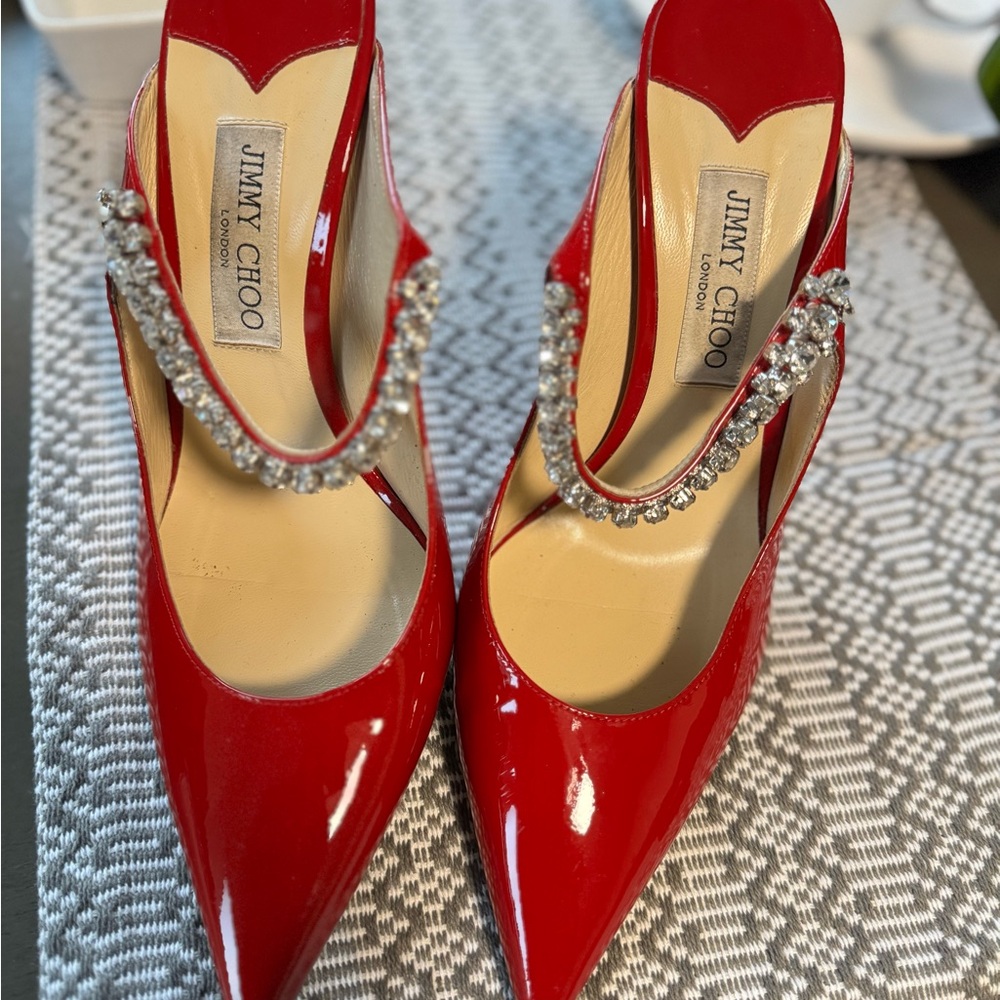 Jimmy Choo Red Crystal Embellished Heels